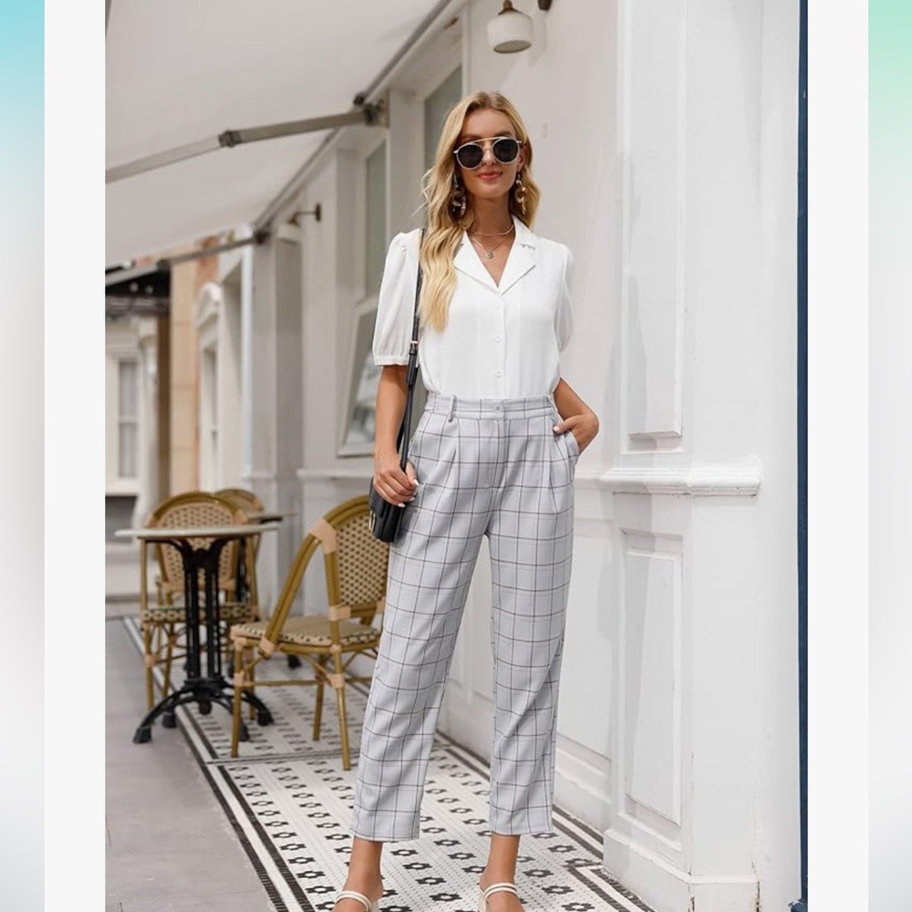 Grace Karin work pants gray plaid